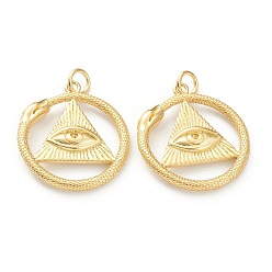 Real 18K Gold Plated Brass Pendants, Long-Lasting Plated, Flat Round with Evil Eye, Real 18K Gold Plated, 22x20x3.5mm, Hole: 3.5mm