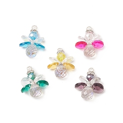 Mixed Color 5Pcs 5 Color Glass Pendants, with Silver Copper Wire Wrapped, Angel Charms, Mixed Color, 23x18x8mm, Hole: 2.4mm, 1Pc/color