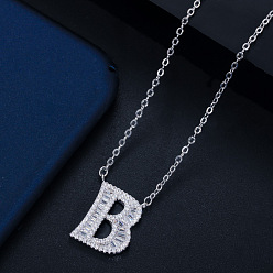 Letter B (with chain) Wife's Romantic Travel Same Style 26 English Alphabet Clavicle Chain Pendant Micro-inlaid Zircon Platinum Plated Necklace
