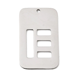 Letter E 304 подвески из нержавеющей стали, прямоугольник с буквой, цвет нержавеющей стали, Письмо E, 33x20x1.5 мм, отверстие : 1.8 мм