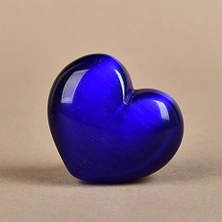 Blue Cat Eye Display Decoration, No Hole Heart Beads for Home Decoration, Blue, 25x30x15mm