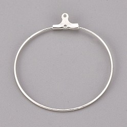 Silver 304 Stainless Steel Pendants, Hoop Earring Findings, Ring, Silver, 39x36x1.5mm, 21 Gauge, Hole: 1mm, Inner Size: 34mm, Pin: 0.7mm