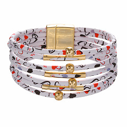 white bracelet Leopard Print Magnetic Clasp Leather Bracelet - Beaded Leather Cord Bracelet, Copper Tube Bangle, Jewelry.