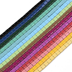 Mixed Color Spray Painted Non-magnetic Synthetic Hematite Multi-Strand Links, For Tile Elastic Bracelets Making, Square, Mixed Color, 5x5x2mm, Hole: 0.7mm, about 77pcs/strand, 15.94 inch(40.5cm)