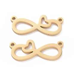 Golden 304 Stainless Steel Pendants, Infinity with Heart, Golden, 10.5x22.5x1.5mm, Hole: 1.2mm