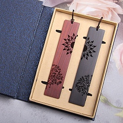 Sun Wooden Bookmarks, Rectangle with Pattern, Sun Pattern, 143x28x2mm, 2pcs/set