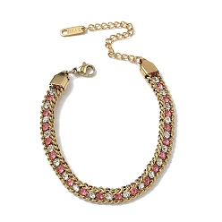 Pink 304 Bracelets de tennis en acier inoxydable ornés de strass et de chaînes torsadées, placage ionique (ip), or, rose, 6.73 pouce (17.1 cm)