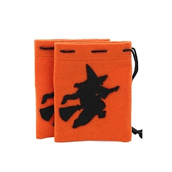 Witch 2Pcs Halloween Cloth Storage Bags, Drawstring Pouches Packaging Bag, Rectangle, Witch, 15x10cm
