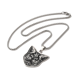 Stainless Steel Color 304 Stainless Steel Pendant Necklaces, Cat, Stainless Steel Color, 19.61 inch(49.8cm)