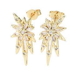 Золотой Серьги-гвоздики из латуни с микро-паве и прозрачным кубическим цирконием, без кадмия и без свинца, стойки покрытие, долговечный, золотые, 18x9.5 мм