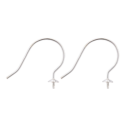 Silver 925 Sterling Silver Earring Hooks, Silver, Tray: 3mm, 17.5x18x1mm, 20 Gauge, Pin: 0.8mm
