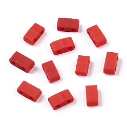 Crimson 2-Hole Opaque Glass Seed Beads, Rectangle, Crimson, 4.5~5.5x2x2~2.5mm, Hole: 0.5~0.8mm