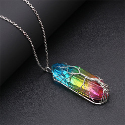 NSN00256 Rainbow Crystal Tree of Life Pendant Necklace with Vintage Copper Wire Wrap