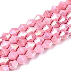 Фламинго Антикоррозийные гальванические стеклянные бусины, имитация драгоценных камней, двухконусные, с покрытием AB цвета, граненые, два тона, фламинго, 7.5~8x7~8 мм, отверстие : 1~1.2 мм, около 48~49 шт / нитка, 14.76~15.16'' (37.5~38.5 см)