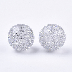 Light Grey Resin Beads, with Glitter Powder, Round, Light Grey, 16mm, Hole: 3mm