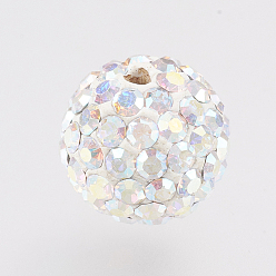 101_Crystal+AB Czech Rhinestone Beads, PP6(1.3~1.35mm), Pave Disco Ball Beads, Polymer Clay, Round, 101_Crystal+AB, 6mm, Hole: 1.5mm, about 54~64pcs rhinestones/ball
