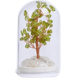 Перидот Украшения из натурального перидота в виде дерева жизни, с медной проволокой и стеклянным колпаком, фен-шуй энергетический камень подарок для домашнего офиса украшение рабочего стола, 125 мм