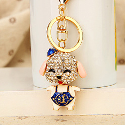 Wangwang puppy blue Sparkling Diamond Fox Car Keychain Women's Bag Charm Metal Keyring Gift