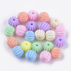 Mixed Color Opaque Acrylic Corrugated Beads, Round, Mixed Color, 11x9mm, Hole: 2mm, about 905pcs/500g