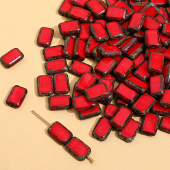 Crimson Czech Glass Beads, Rectangle, Crimson, 12x8mm, Hole: 1.2mm