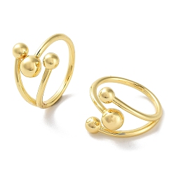 Real 18K Gold Plated Brass Open Cuff Rings for Women, Round Ball, Real 18K Gold Plated, US Size 8 1/2(18.5mm)