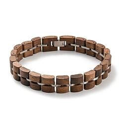 Camel Wooden Watch Band Bracelets for Women Men, with 304 Stainless Steel Clasp, Camel, 9-7/8 inch(25cm).