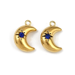 Кобальт 304 подвески из нержавеющей стали, со стразами, лунное очарование, ионное покрытие (ip), реальный 18 k позолоченный, кобальт, 15.5x10.5x5.5 мм, отверстие : 1.6 мм