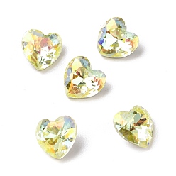 Light Jonquil AB Стеклянные кабошоны со стразами в стиле AB, задние и задние, сердце, светлый жонкиль аб, 8x8x4 мм