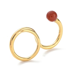 Carnelian Natural Carnelian Double Rings, Golden 304 Stainless Steel Wire Cuff Ring, Inner Diameter: 18.3mm