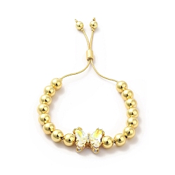 Jaune Bracelets coulissants à perles rondes en laiton plaqué en rack pour femmes, bracelets réglables papillon en verre plaqué longue durée, sans nickel et sans plomb, réel 18 k plaqué or, jaune, diamètre intérieur : 1-1/2~2-7/8 pouces (3.7~7.2 cm)
