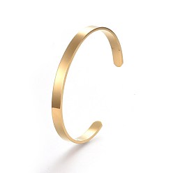 Золотой 304 браслеты с манжетами из нержавеющей стали., браслет с выгравированным именем, золотые, внутренний диаметр: 50x63 мм, ширина: 6 мм