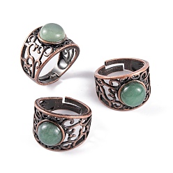 Зеленый Авантюрин Круглые регулируемые кольца из натурального зеленого авантюрина, Мужские широкие латунные кольца с красной медью, внутренний диаметр: 19 мм