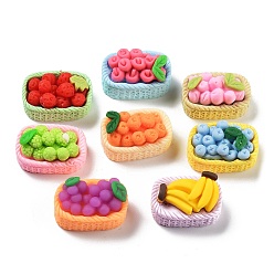 Mixed Color Opaque Resin Imitation Fruit Decoden Cabochons, Fruit Basket, Mixed Color, 23.5x16x12.5~13.5mm