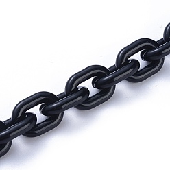 Black Acrylic Handmade Cable Chains, Oval, Black, 19x14x4mm, about 39.37 inch(1m)/strand