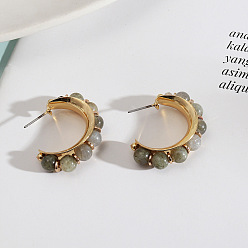 Flashing stone steel needle Natural Stone Beaded Earrings with Fashionable European Style and Genuine Gold Plating