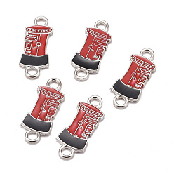 Red Alloy Enamel Links, Platinum, Mailbox, Red, 29x11.5x2mm, Hole: 3mm