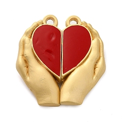 FireBrick Spray Painted Alloy Enamel Magnetic Clasps, Hand with Heart, Gold, FireBrick, 27x25.5x6mm, Hole: 1.8mm