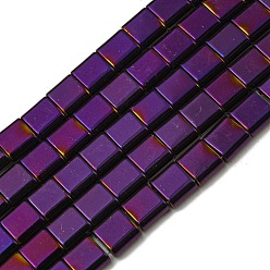 Purple Electroplated Non-magnetic Synthetic Hematite Beads Strands, Square, 2-Hole, Purple, 6x6x3mm, Hole: 1.2mm, about 69pcs/strand, 15.55 inch(39.5cm)