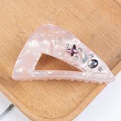 Misty Rose PVC Claw Hair Clips for Women, Triangle with Butterfly, Misty Rose, 37x73x43mm