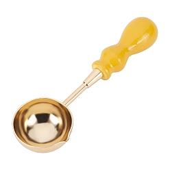 Yellow Beech Handle Wax Sealing Stamp Melting Brass Spoon, for Wax Seal Stamp Melting Spoon Wedding Invitations Making, Yellow, 92.5x29x14mm