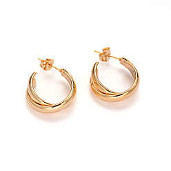 Golden 304 Stainless Steel Stud Earrings, Half Hoop Earrings, Hypoallergenic Earrings, Golden, 26x19x7mm, Pin: 0.8mm