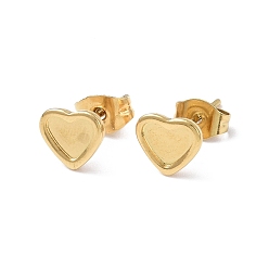 Real 18K Gold Plated Ion Plating(IP) 304 Stainless Steel Stud Earring Finding, Earring Settings, Heart, Real 18K Gold Plated, Tray: 5x6mm, 6.8x7.7mm, Pin: 0.8mm
