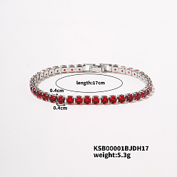 Красный Латунные браслеты-цепочки из кубического циркония, красные, 6-3/4 дюйм (17 см)