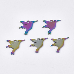 Rainbow Color Ion Plating(IP) 304 Stainless Steel Charms, Hummingbird, Rainbow Color, 13x15x1mm, Hole: 1.5mm