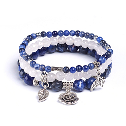 Sodalite Natural Sodalite Stretch Charm Bracelet Sets, with Non-magnetic Synthetic Hematite Beads and Antique Silver Plated Alloy Findings, 2-1/8 inch~2-3/8 inch(5.45~6cm), 3pcs/set