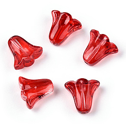 Crimson Spray Painted Transparent Glass Beads, Tulip Flower, Crimson, 10x11x5.5mm, Hole: 1mm