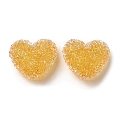 Gold Resin Beads, with Rhinestone, Drusy Heart, Gold, 17x19x10.5mm, Hole: 1.6mm