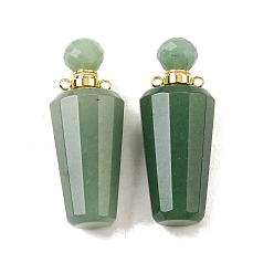 Зеленый Авантюрин Подвески для флаконов с натуральным зеленым авантюрином, с 304 фурнитурой из нержавеющей стали, граненые, амулеты бутылка, золотые, 45~46x18 мм, отверстие : 1.9 мм