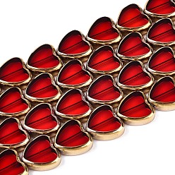 Красный Стеклянные бусины с гальваническим покрытием , сердце, с золотым оттенком латуни, красные, 13~13.5x14x4~4.5 мм, отверстие : 0.8~0.9 мм, около 22 шт / нитка, 11.02'' (28 см)