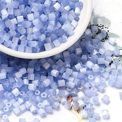Cornflower Blue Glass Seed Beads, Imitation Cat Eye, Round Hole, Hexagon, Cornflower Blue, 3.5x3.8x3.5mm, Hole: 1mm, 409pcs/pound